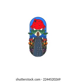 A beautiful Mushroom house simple illustration