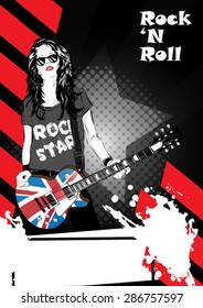 beautiful musician playing guitar. Vector illustration