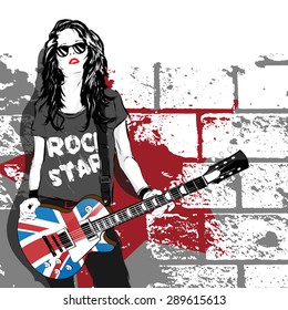 beautiful musician playing guitar. Vector illustration