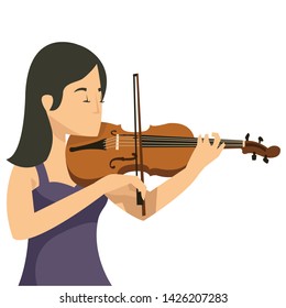 Beautiful musician playing violin isolated on white background