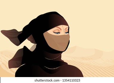 Beautiful Muslim Arab Woman in Hijab Avatar Icon. Vector Illustration.