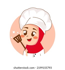 Beautiful Muslim Female Chef In Hijab For Halal Food Logo