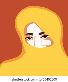 Beautiful Muslim girl in Niqab on floral background. 