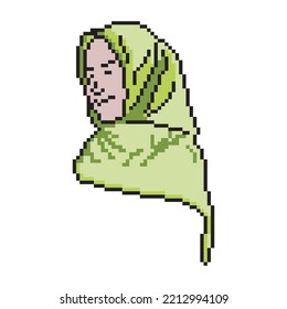 Beautiful muslim  woman in hijab with pixel art.