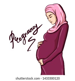 Beautiful Muslim woman pregnant  illustration.