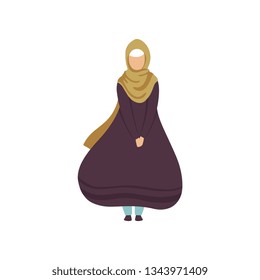Beautiful Muslim Woman in Traditional Clothing Vector Illustration
