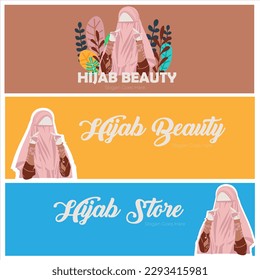 beautiful muslim woman wearing niqab beautiful girl with flower wreath character illustration.