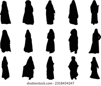 Beautiful muslim women hijab vector illustration, Set Smiling girl in hijab, Portrait of an arabian woman in hijab and glasses, Muslim girl avatar, vector illustration.

