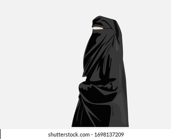 Beautiful Muslim Women with Niqab. Cartoon of Islamic Women in Niqab