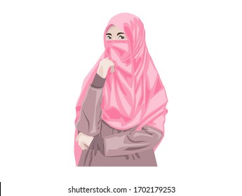 Beautiful Muslim Women with Niqab. Cartoon of Islamic Women in Niqab