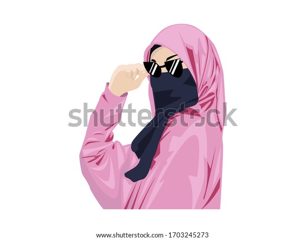 Beautiful Muslim Women Niqab Cartoon Islamic Stock Vector Royalty Free