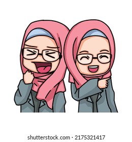 Beautiful Muslim women wearing hijab illustration. Vector