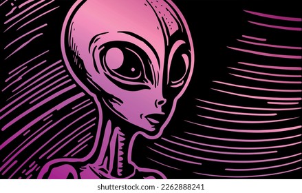 Beautiful and mysterious linocut art of an alien made for print digital art
