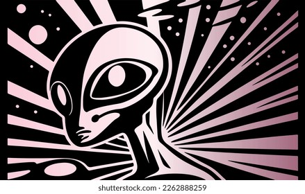 Beautiful and mysterious linocut art of an alien made for print digital art