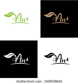 Beautiful A N letters with leaf. Handwriting, Signature, wedding, fashion, boutique, jewelry, botanical , floral logo creative Vector logo Design template