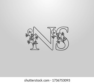 Beautiful N, S and NS Letter logo. Graceful Floral Flower Alphabet Mark for book design, letter stamp, weeding card, Restaurant, Boutique, Hotel. 