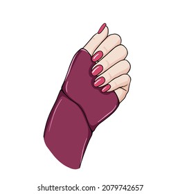 Hermoso vector de uñas, mano femenina aislada en fondo blanco. Ilustración de moda para salón de belleza, masters de uñas y manicura, cubiertas, tarjetas de felicitación, afiches, pegatinas, diseño estacional.
