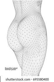 Beautiful Naked Woman Poses. Female Body. 3d Wireframe Vector.