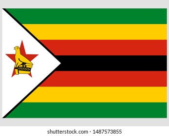 Beautiful national flag of African Zimbabwe, with emblem red star and eagle bird. original color and proportion. Simply vector illustration eps10, from countries flag set.