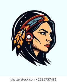 Beautiful native indian american girl head vector clip art illustration