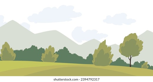 Beautiful natural environment lanscape scene. Good for travelling advertisment, tourist website, presentation. Flat vector illustration