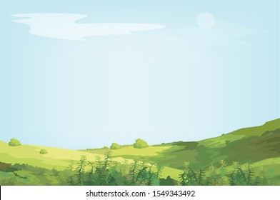 The beautiful natural green grass on the small hill in the summer time