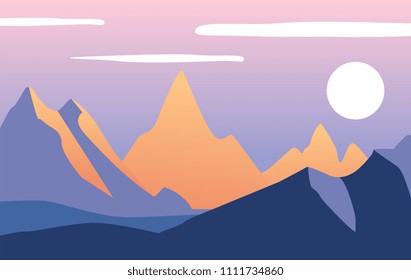 Beautiful natural landscape with mountains in the evening time of day vector Illustration