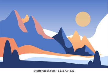 Beautiful natural landscape, scene of nature with mountains in the sunlight vector Illustration