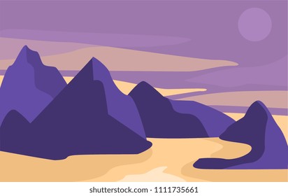 Beautiful natural landscape, scene of nature with mountains in the evening vector Illustration