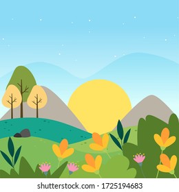 Beautiful natural landscape. Summer background - Vector illustration
