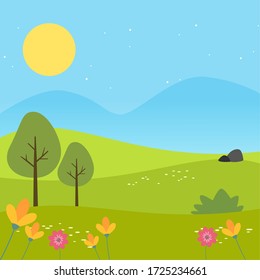 Beautiful natural landscape. Summer background - Vector illustration