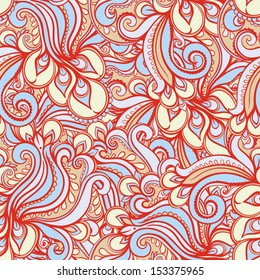 beautiful natural orange abstract pattern with blue and yellow plants. vector illustration 