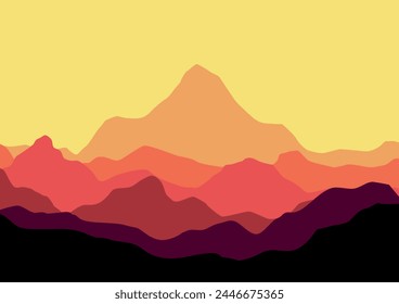 Beautiful natural panorama of the landscape. Vector illustration in flat style.