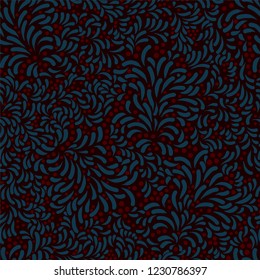 Beautiful natural pattern with petals and berries on a dark background. Seamless vector pattern for textile, wallpaper and prints.