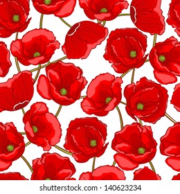 beautiful natural pattern with red poppies on a white background. vector illustration 