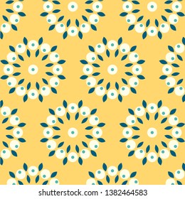 Beautiful natural pattern in white and green colors, with yellow background. Ready for use in textiles, decoration, wallpaper, banners and in background for social media posts.