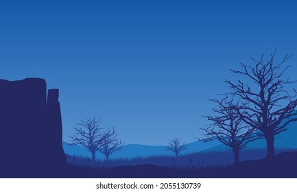 The beautiful natural scenery from the edge of the city at night. Vector illustration of a city