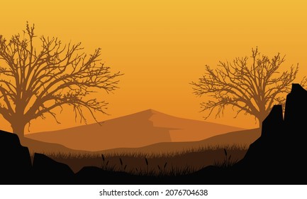 Beautiful natural scenery from the edge of the city at dusk in the afternoon. Vector illustration of a city
