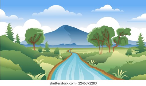 Beautiful natural scenery, mountains and river landscape wallpaper vector