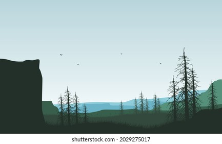 Beautiful natural scenery from the outskirts of the city at sunrise in the morning. Vector illustration of a city