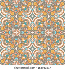 beautiful natural vintage abstract pattern with blue and orange flowers. vector illustration 