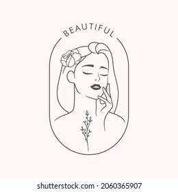 Beautiful natural woman Logo for beauty salon, spa, or cosmetic company