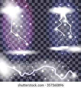 Beautiful Naturalistic Lightning with Transparency. Vector Illustration. EPS10