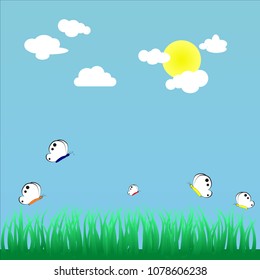 Beautiful nature background. Butterflies flying in the field.