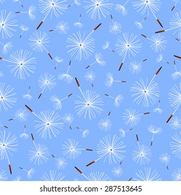 Beautiful nature background seamless pattern light blue with white flower dandelion fluff. Floral seamless pattern with summer or spring flowers. Stylish romantic trendy wallpaper. Vector illustration