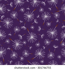 Beautiful nature background seamless pattern dark blue with white flower dandelion fluff. Floral seamless pattern with summer or spring flowers. Stylish romantic trendy wallpaper. Vector illustration