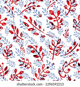 Beautiful nature background. Vector seamless pattern hand drawn twigs with leaves. Trendy design concept for fashion textile print.