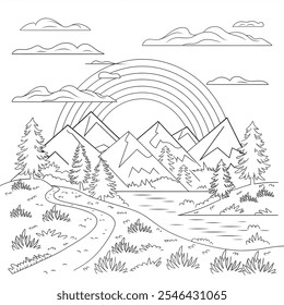 the beautiful nature coloring page line art 