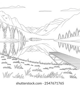 a beautiful nature coloring page line art 