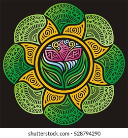Beautiful nature decorative element with flower. Vector illustration,